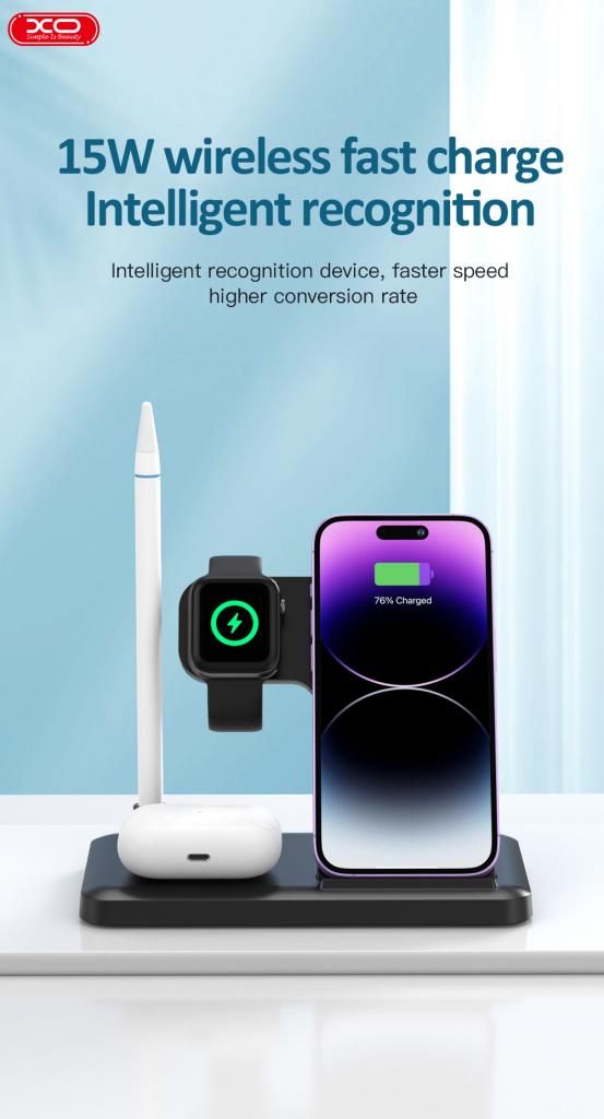 XO Design WX033 4in1 Wireless Network Charger, 15W, 1.67A, Black