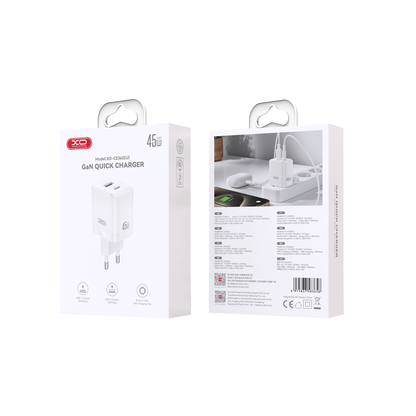 Φορτιστής Δικτύου XO Design CE36, 45W, 3A, 1 x USB-A - 1 x USB-C, Λευκό