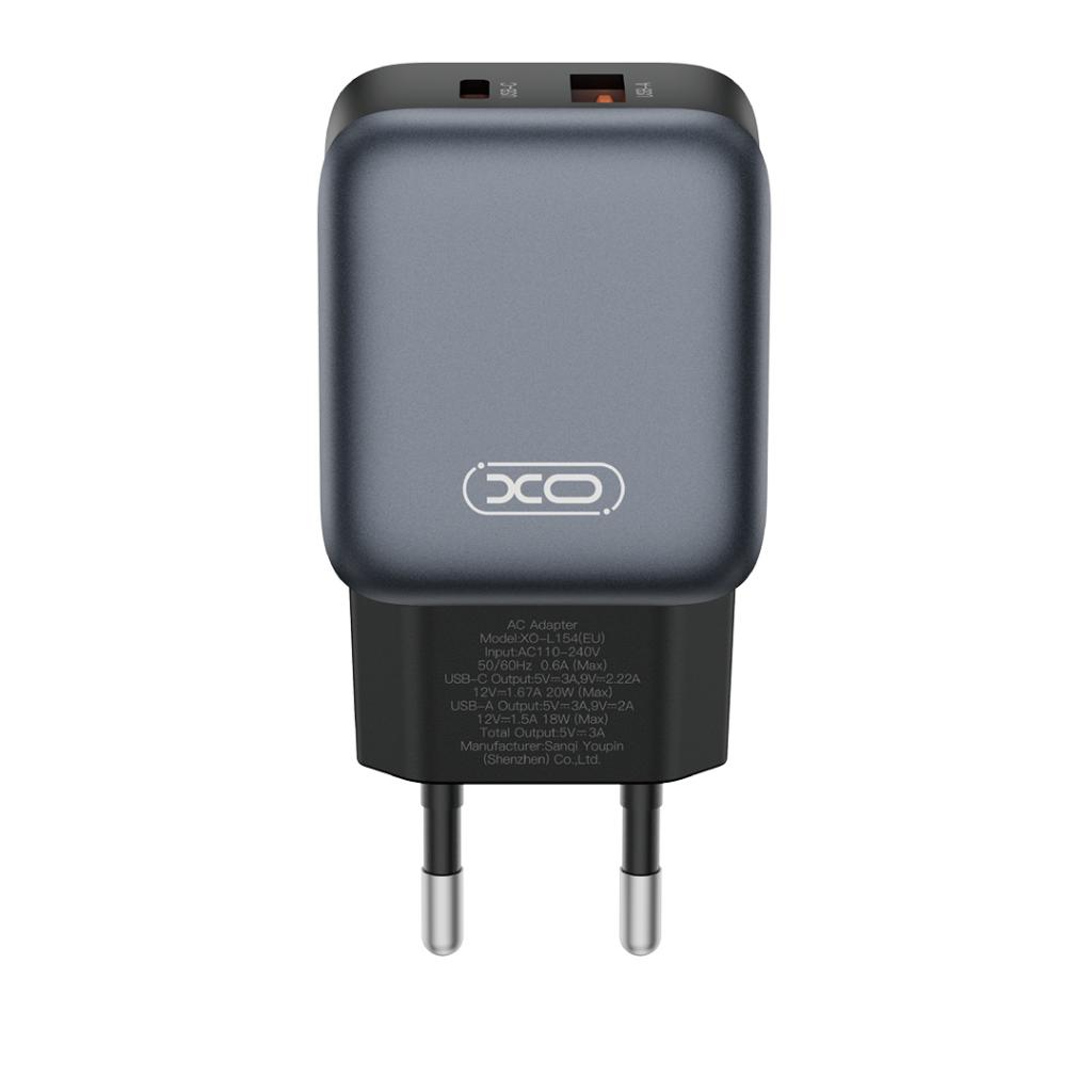Φορτιστής Δικτύου XO Design L154, 20W, 3A, 1 x USB-A - 1 x USB-C, Μαύρο