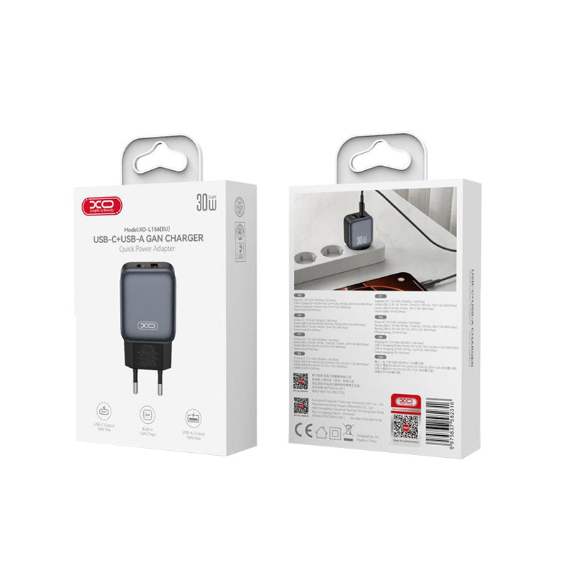 Φορτιστής Δικτύου XO Design L156, 30W, 3A, 1 x USB-A - 1 x USB-C, Μαύρο