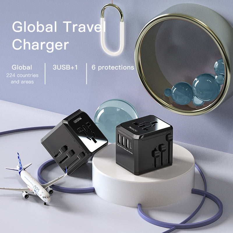 Φορτιστής δικτύου Yesido MC10 Travel, 18W, 3.6A, 1 x USB-C - 3 x USB-A, Μαύρο 