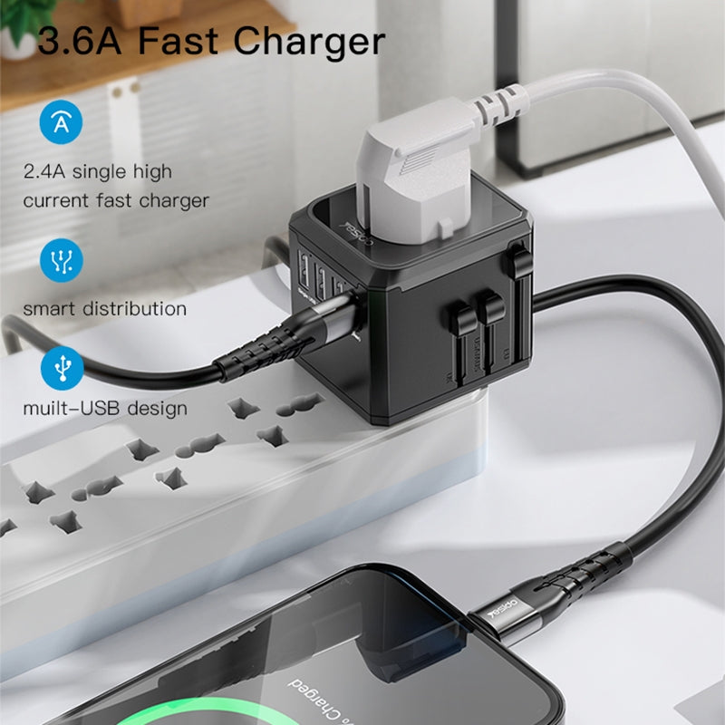 Φορτιστής δικτύου Yesido MC10 Travel, 18W, 3.6A, 1 x USB-C - 3 x USB-A, Μαύρο 