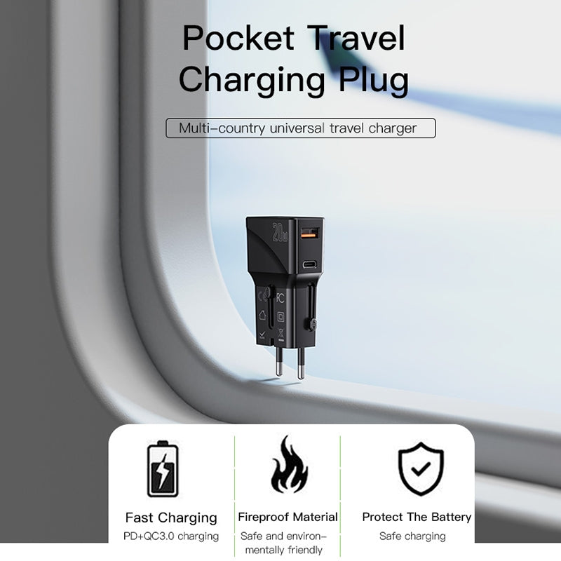 Φορτιστής δικτύου Yesido MC17 Travel, 20W, 3A, 1 x USB-A - 1 x USB-C, Μαύρο 