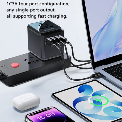 Φορτιστής Δικτύου Yesido MC24 Travel, 20W, 3A, 3 x USB-A - 1 x USB-C, Μαύρο