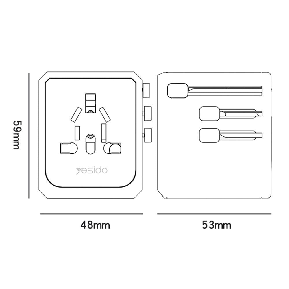 Φορτιστής Δικτύου Yesido MC24 Travel, 20W, 3A, 3 x USB-A - 1 x USB-C, Μαύρο