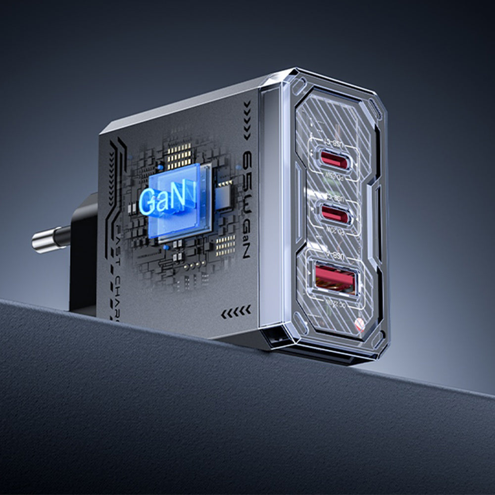 Φορτιστής Δικτύου Yesido YC101, 65W, 3.25A, 1 x USB-A - 2 x USB-C, Μαύρο