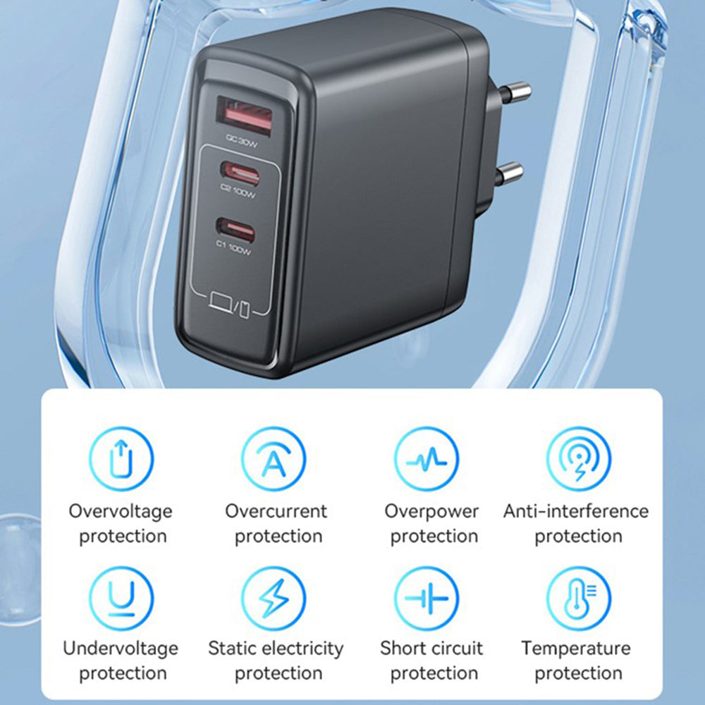 Φορτιστής Δικτύου Yesido YC142, 100W, 5A, 1 x USB-A - 2 x USB-C, Μαύρο