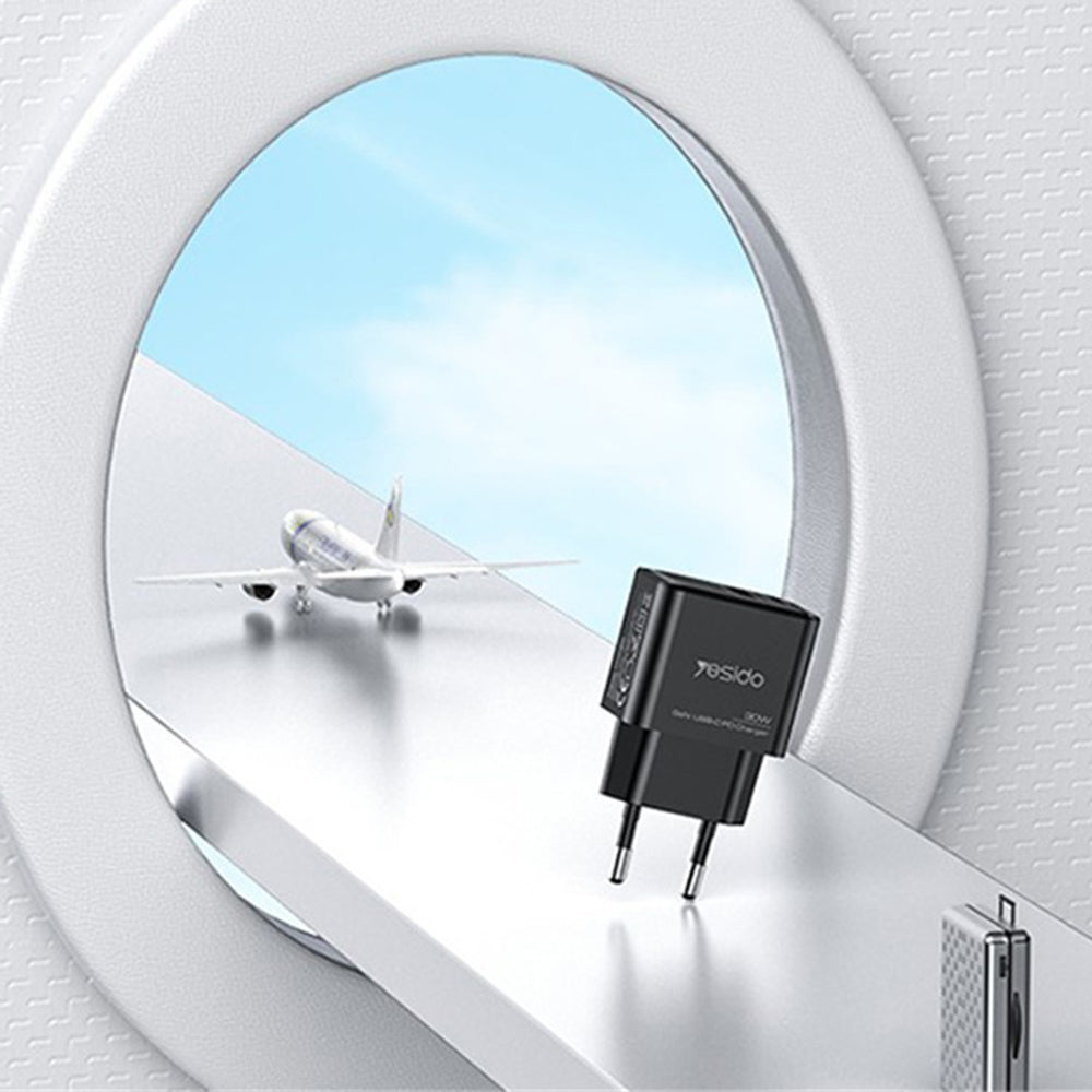 Yesido YC64 Network Charger, 30W, 3A, 1 x USB-A - 1 x USB-C, Black