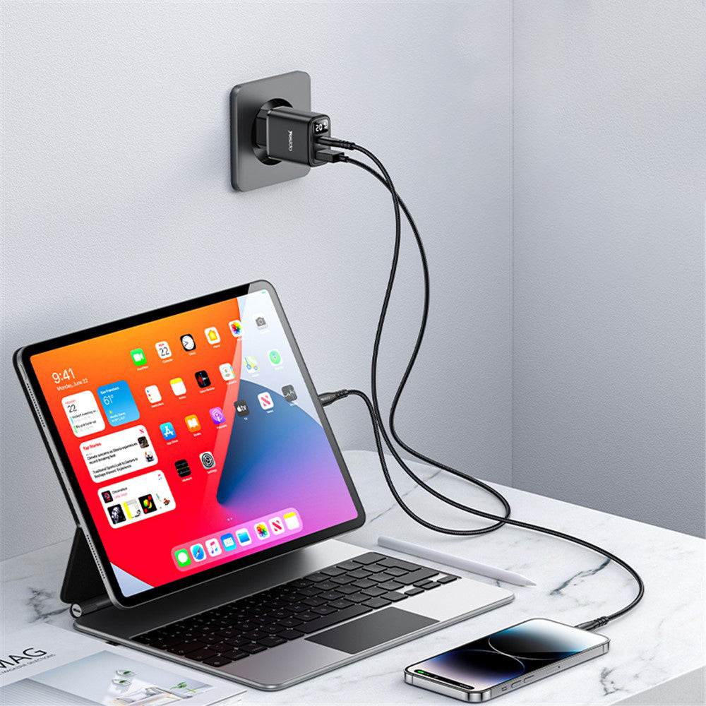 Φορτιστής Δικτύου Yesido YC68, Οθόνη 20W, 3A, 1 x USB-A - 1 x USB-C, Μαύρο