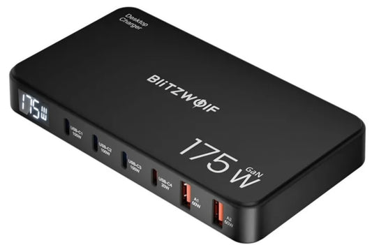 Φορτιστής Σταθμός BlitzWolf BW-S30, 175W, 5A, 2 x USB-A - 4 x USB-C, Μαύρο