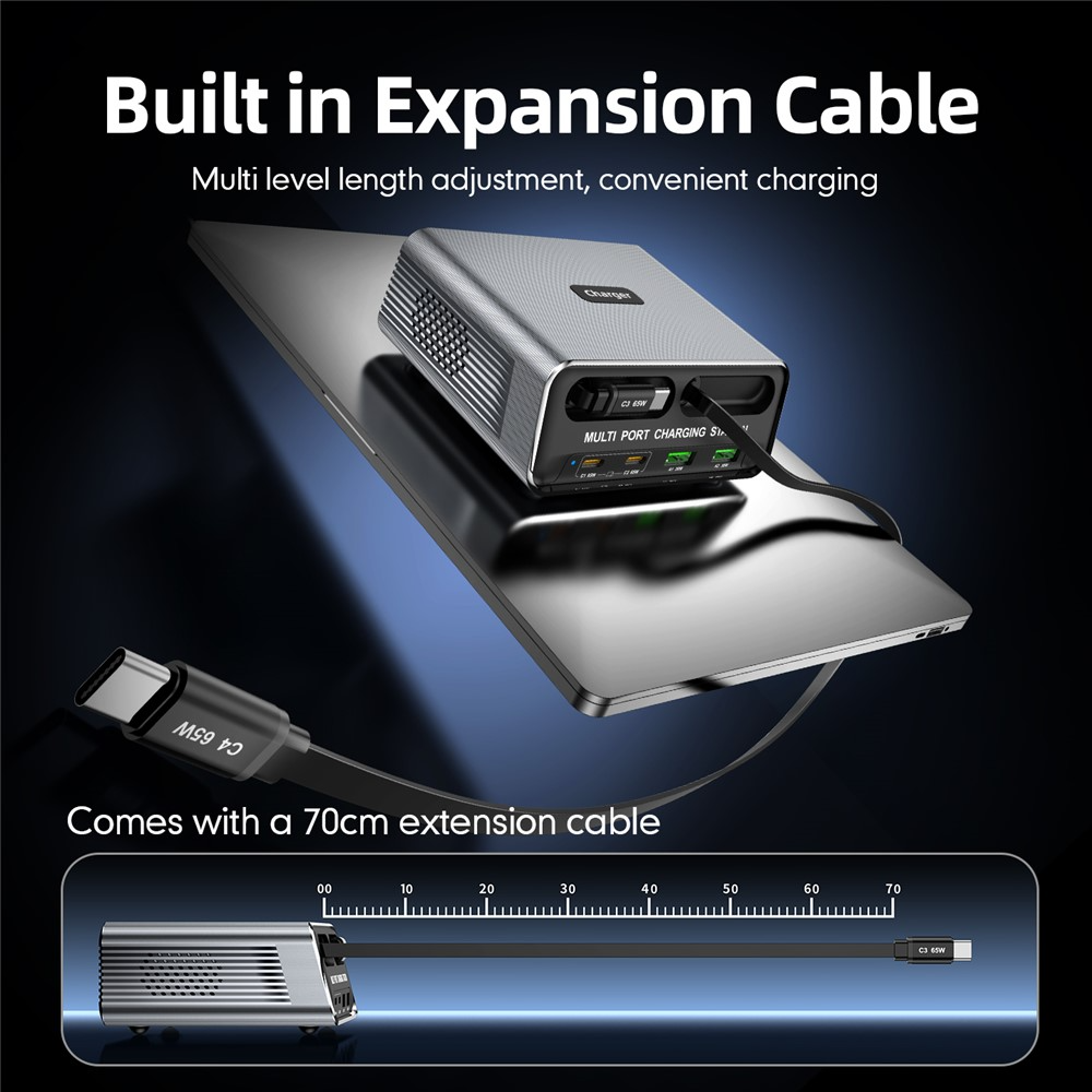 OEM WLX-60C USB-C Cable Station Charger, 130W, 2 x USB-A - 2 x USB-C, Gray
