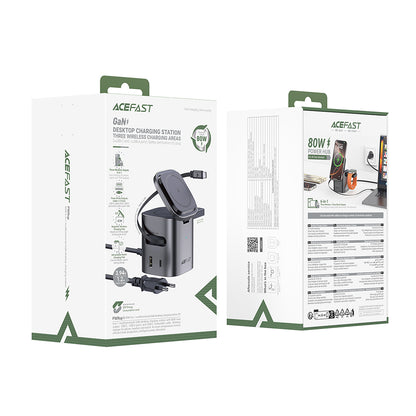 Φορτιστής Σταθμός με Καλώδιο USB-C Acefast Z9 QI 6in1, 80W, 1 x USB-C - 1 x USB-A, Μαύρο