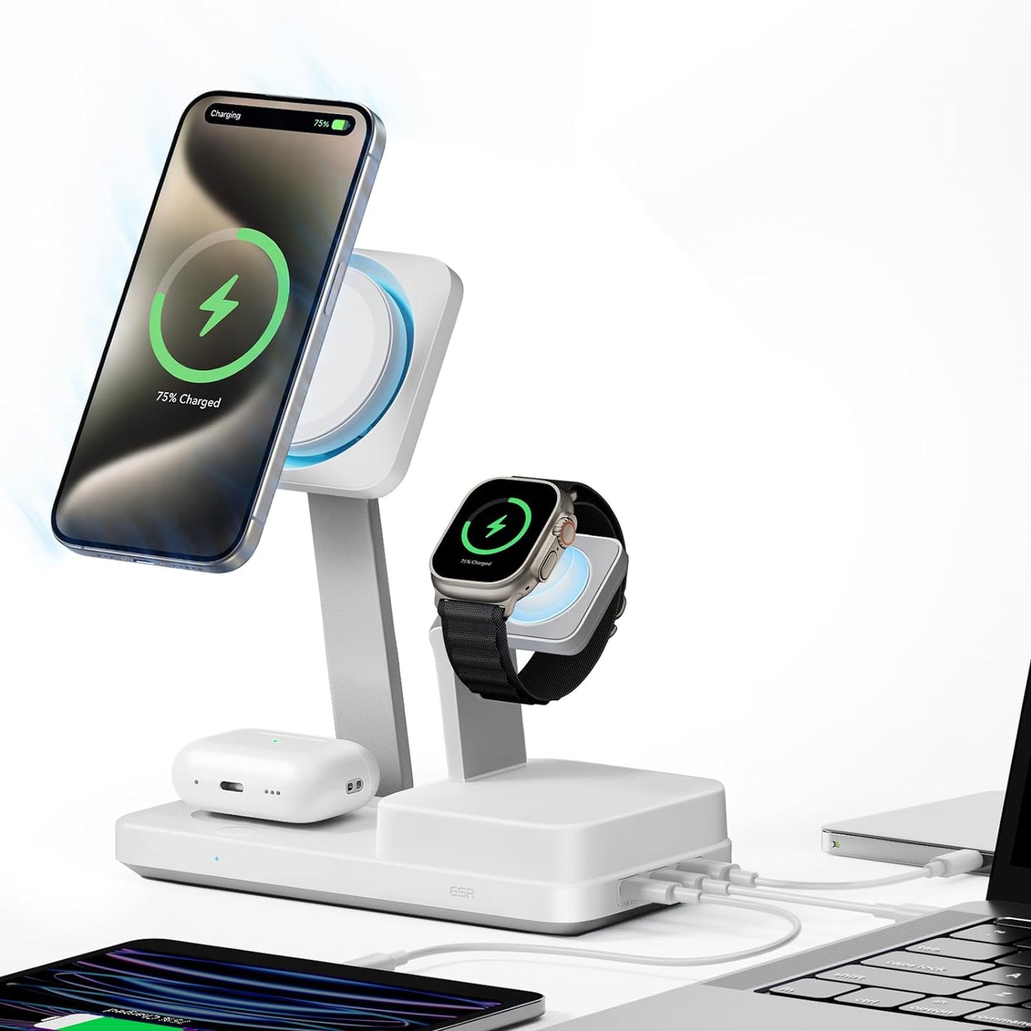 Φορτιστής Σταθμός ESR CryoBoost QI 6σε1, 100W, 2 x USB-A - 1 x USB-C, Λευκό