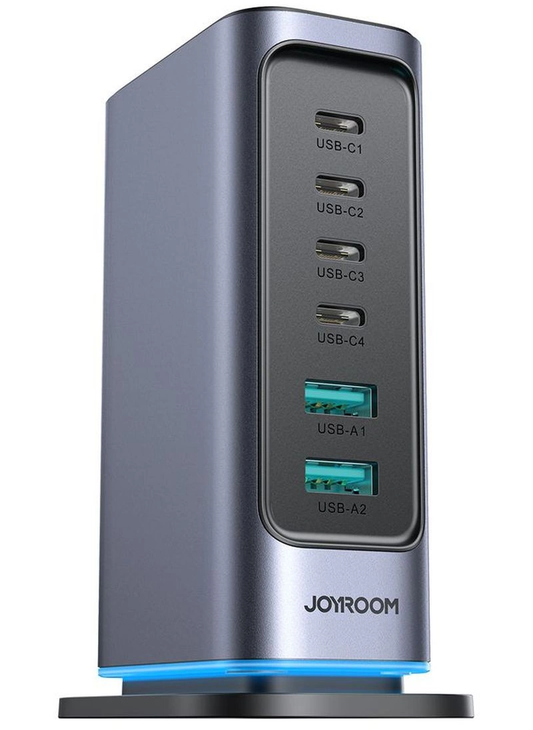 Φορτιστής Σταθμός Joyroom JR-TCM02 UK, 65W, 3.25A, 2 x USB-A - 4 x USB-C, Γκρι