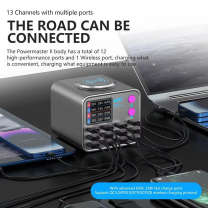 MaAnt DianBa No.2 QI Charging Station, 300W, 3A, 3 x USB-C - 9 x USB-A, Grey