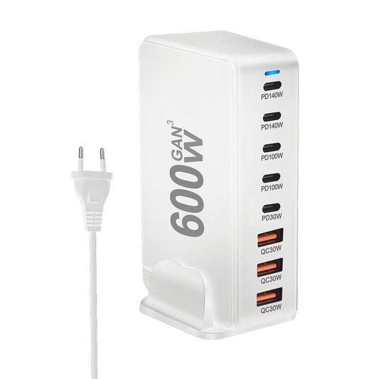 Φορτιστής Σταθμού OEM, 600W, 4 x USB-A - 4 x USB-C, Λευκός