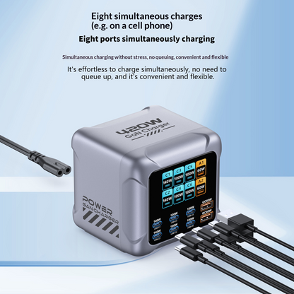 Φορτιστής Σταθμού OEM BK-126D, 140W, 5A, 2 x USB-A - 6 x USB-C, Γκρι