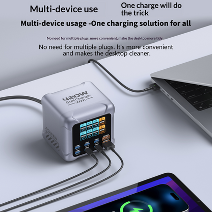 Φορτιστής Σταθμού OEM BK-126D, 140W, 5A, 2 x USB-A - 6 x USB-C, Γκρι