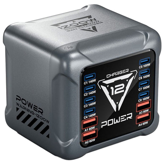 Φορτιστής Σταθμού OEM BK-127D, 280W, 5A, 4 x USB-A - 8 x USB-C, Γκρι
