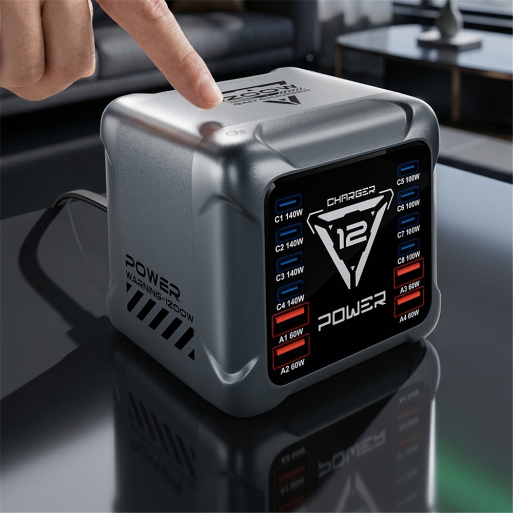 Φορτιστής Σταθμού OEM BK-127D, 280W, 5A, 4 x USB-A - 8 x USB-C, Γκρι