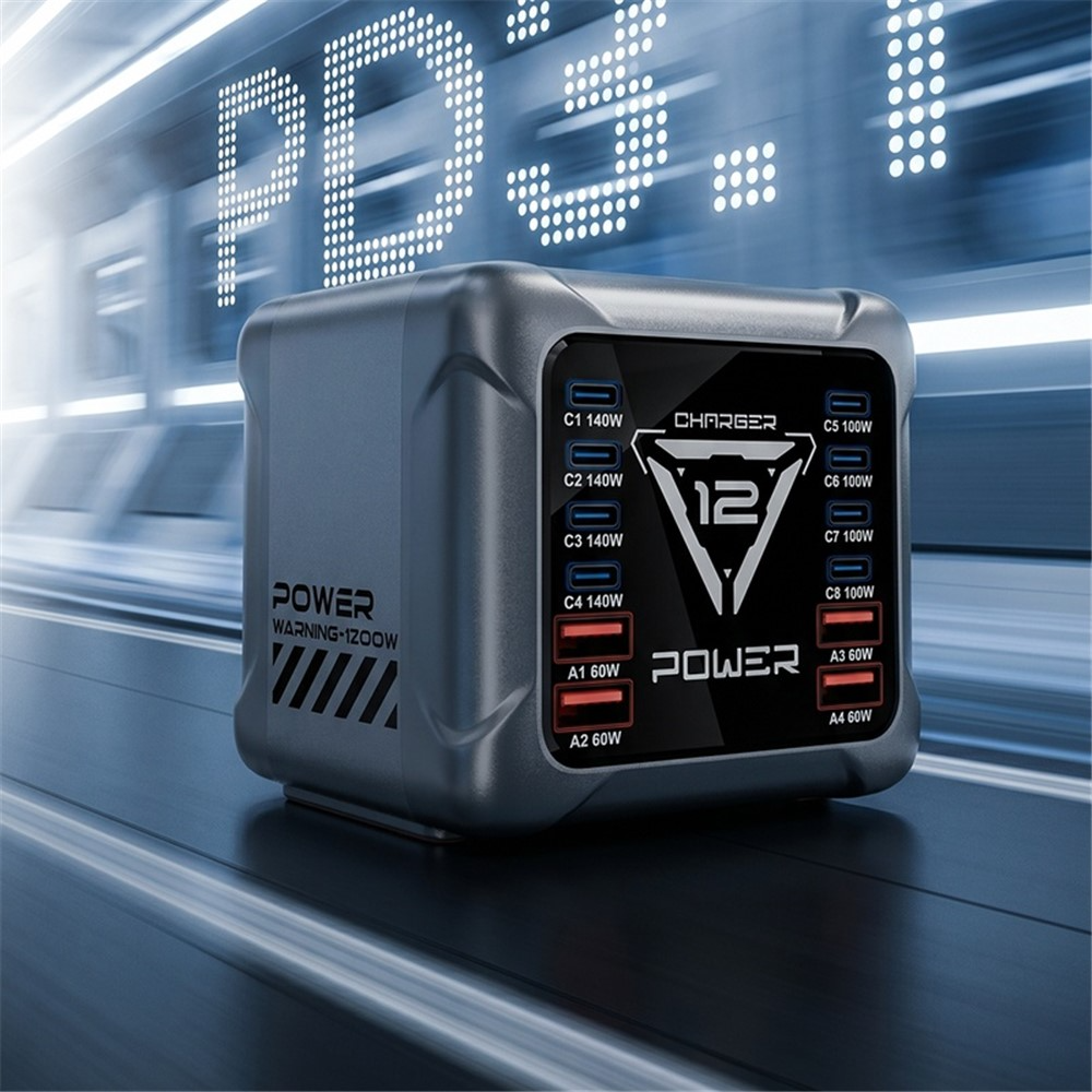 Φορτιστής Σταθμού OEM BK-127D, 280W, 5A, 4 x USB-A - 8 x USB-C, Γκρι