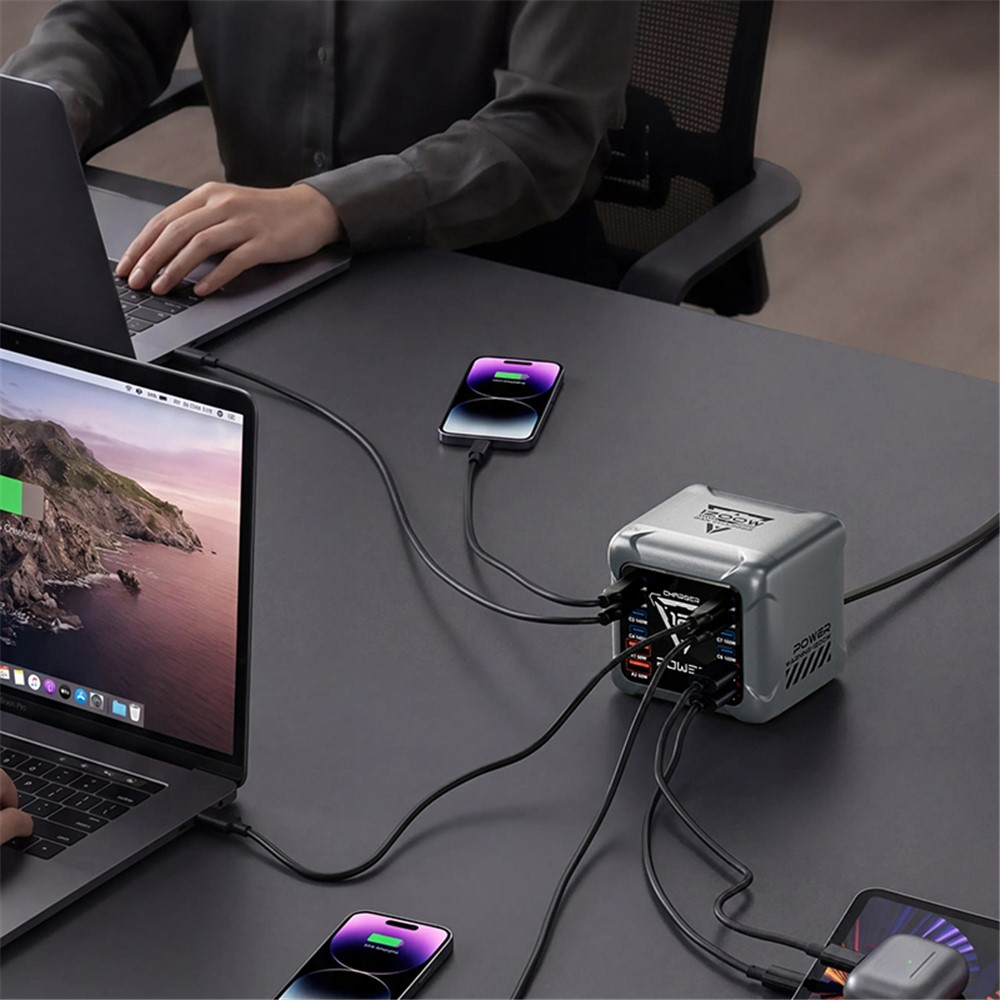Φορτιστής Σταθμού OEM BK-127D, 280W, 5A, 4 x USB-A - 8 x USB-C, Γκρι