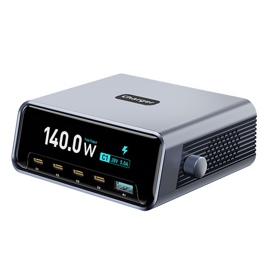 Φορτιστής Σταθμού OEM WLX-60G, 140W, 5A, 1 x USB-A - 4 x USB-C, Γκρι