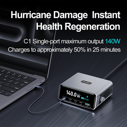 Φορτιστής Σταθμού OEM WLX-60G, 140W, 5A, 1 x USB-A - 4 x USB-C, Γκρι