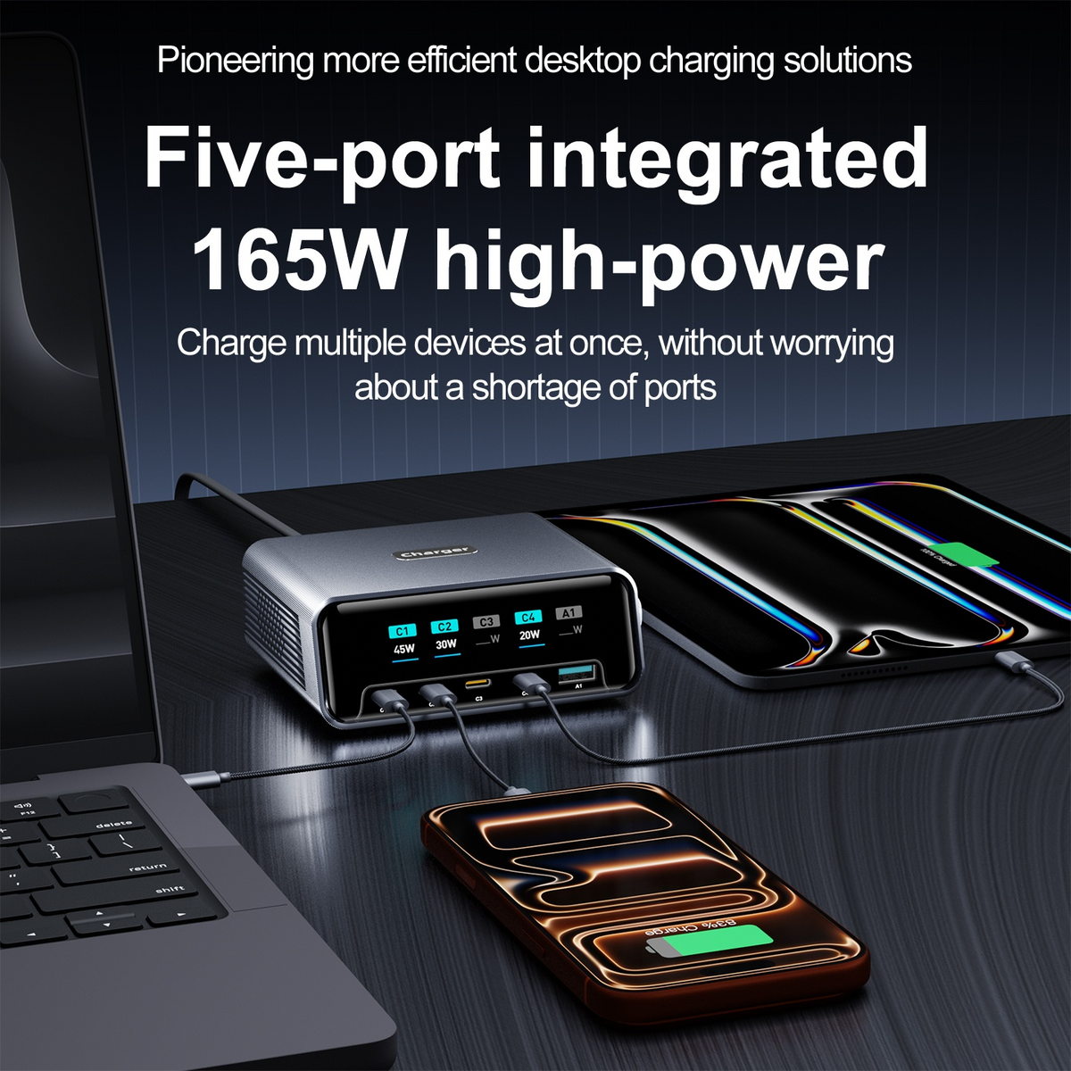 Φορτιστής Σταθμού OEM WLX-60G, 140W, 5A, 1 x USB-A - 4 x USB-C, Γκρι