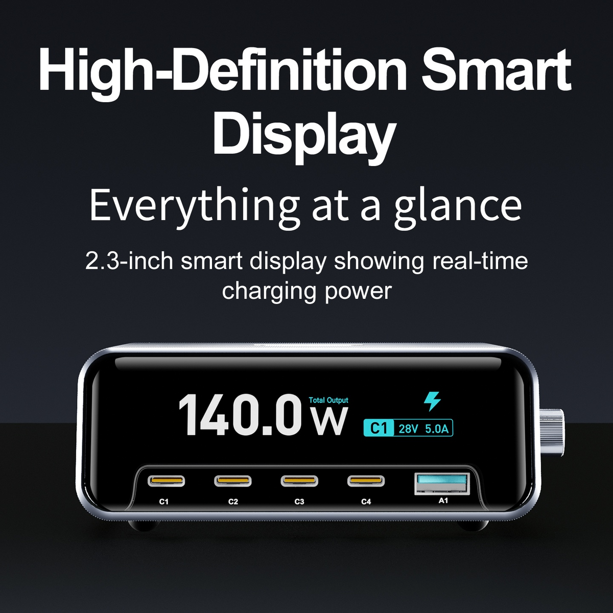 Φορτιστής Σταθμού OEM WLX-60G, 140W, 5A, 1 x USB-A - 4 x USB-C, Γκρι