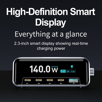 Φορτιστής Σταθμού OEM WLX-60G, 140W, 5A, 1 x USB-A - 4 x USB-C, Γκρι
