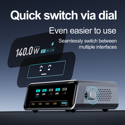 Φορτιστής Σταθμού OEM WLX-60G, 140W, 5A, 1 x USB-A - 4 x USB-C, Γκρι