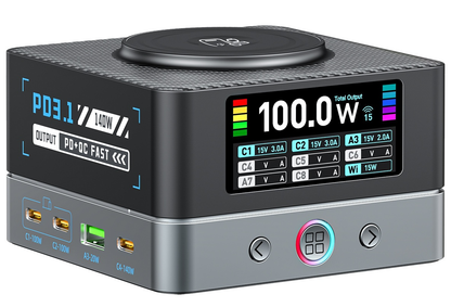 Φορτιστής Σταθμός OEM WLX-R8A QI, 140W, 5A, 2 x USB-A - 6 x USB-C, Γκρι
