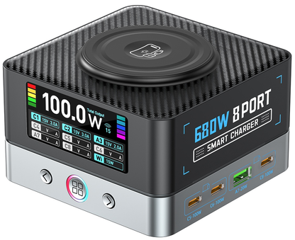 Φορτιστής Σταθμός OEM WLX-R8A QI, 140W, 5A, 2 x USB-A - 6 x USB-C, Γκρι