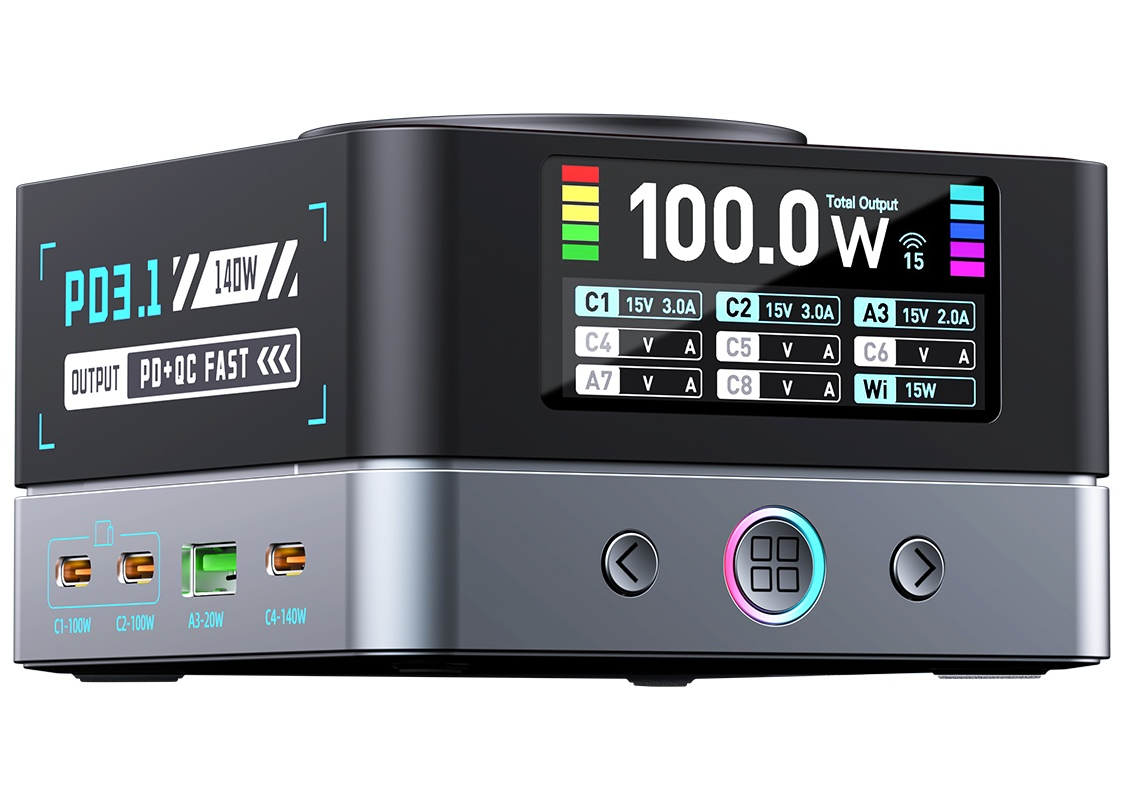 Φορτιστής Σταθμός OEM WLX-R8A QI, 140W, 5A, 2 x USB-A - 6 x USB-C, Γκρι