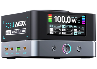 Φορτιστής Σταθμός OEM WLX-R8A QI, 140W, 5A, 2 x USB-A - 6 x USB-C, Γκρι