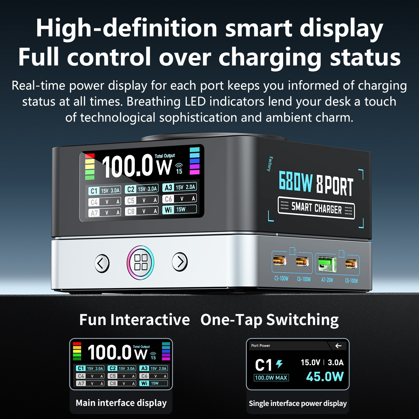 Φορτιστής Σταθμός OEM WLX-R8A QI, 140W, 5A, 2 x USB-A - 6 x USB-C, Γκρι