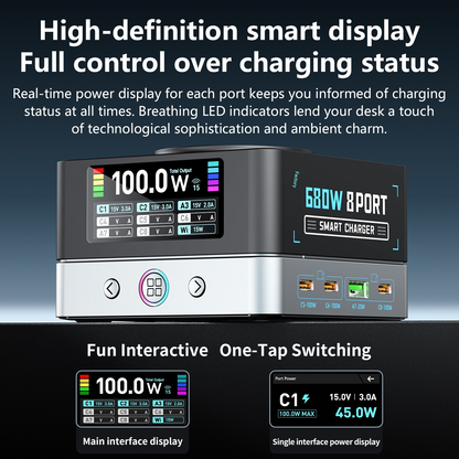 Φορτιστής Σταθμός OEM WLX-R8A QI, 140W, 5A, 2 x USB-A - 6 x USB-C, Γκρι