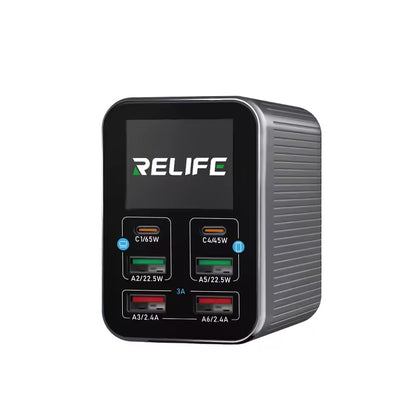 Relife Q4 Charging Station, 72W, 5A, 2 x USB-C - 4 x USB-A, Gray