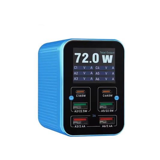 Φορτιστής Σταθμός Relife Q4, 72W, 5A, 2 x USB-C - 4 x USB-A, Μπλε