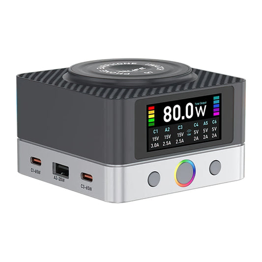 Φορτιστής Σταθμός Relife Q7 QI, 80W, 3.25A, 2 x USB-A - 4 x USB-C, Γκρι