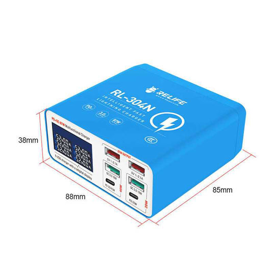 Φορτιστής Σταθμός Relife RL-304N, 87W, 3A, 2 x USB-C - 4 x USB-A, Μπλε