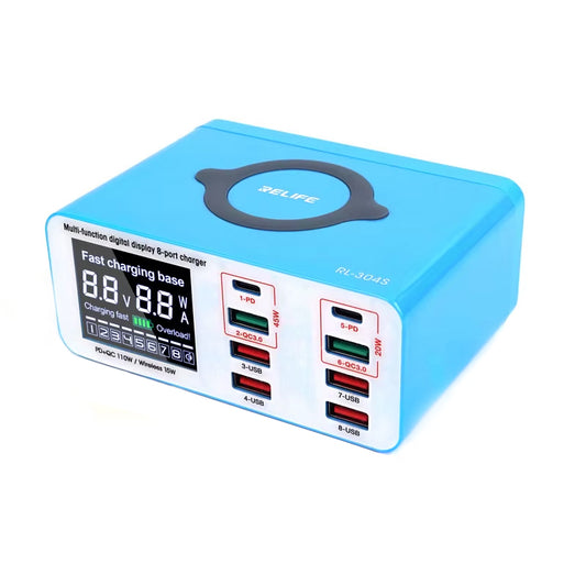 Φορτιστής Σταθμός Relife RL-304S QI, 110W, 3A, 2 x USB-C - 6 x USB-A, Μπλε