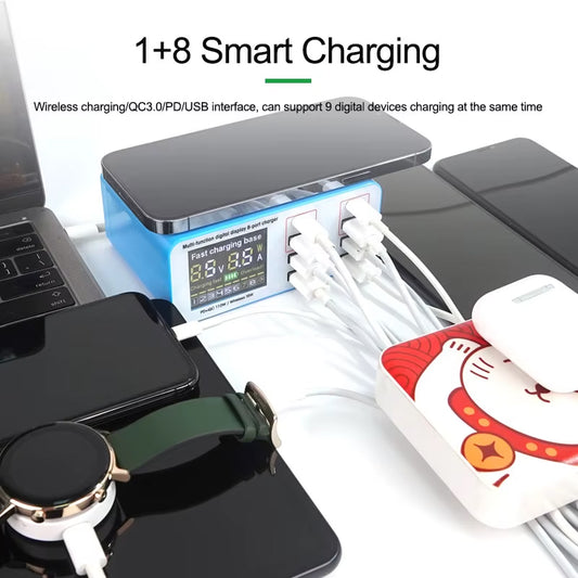 Φορτιστής Σταθμός Relife RL-304S QI, 110W, 3A, 2 x USB-C - 6 x USB-A, Μπλε