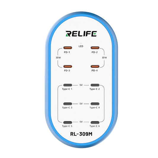 Φορτιστής Σταθμός Relife RL-309M, 72W, 10 x USB-C, Μπλε