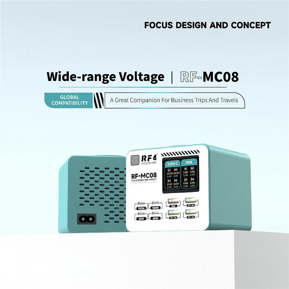 Φορτιστής Σταθμού RF4 RF-MC08, 150W, 5A, 4 x USB-A - 4 x USB-C, Τυρκουάζ