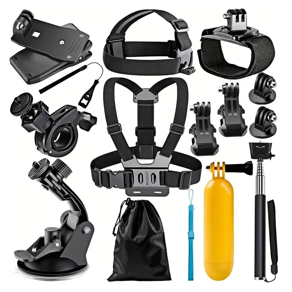 Σετ Αξεσουάρ Κάμερας Αθλητικής Techsuit SA15 για GoPro / SJCAM Series, 15σε1, Μαύρο