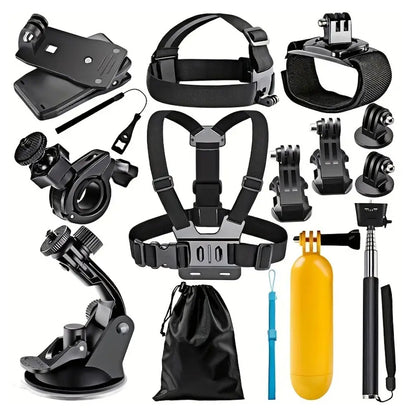 Σετ Αξεσουάρ Κάμερας Αθλητικής Techsuit SA15 για GoPro / SJCAM Series, 15σε1, Μαύρο