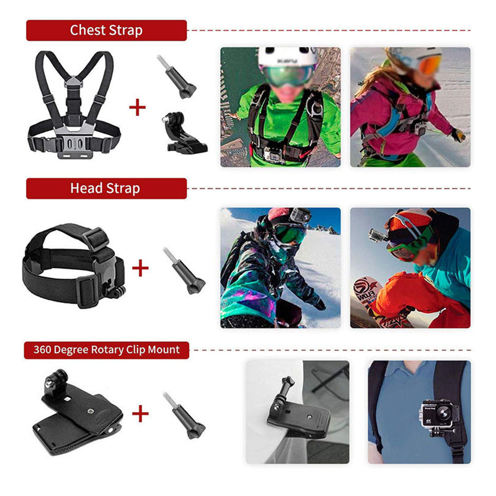Σετ Αξεσουάρ Κάμερας Αθλητικής Techsuit SA15 για GoPro / SJCAM Series, 15σε1, Μαύρο