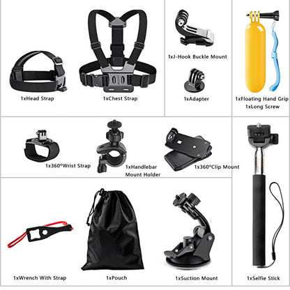 Σετ Αξεσουάρ Κάμερας Αθλητικής Techsuit SA15 για GoPro / SJCAM Series, 15σε1, Μαύρο